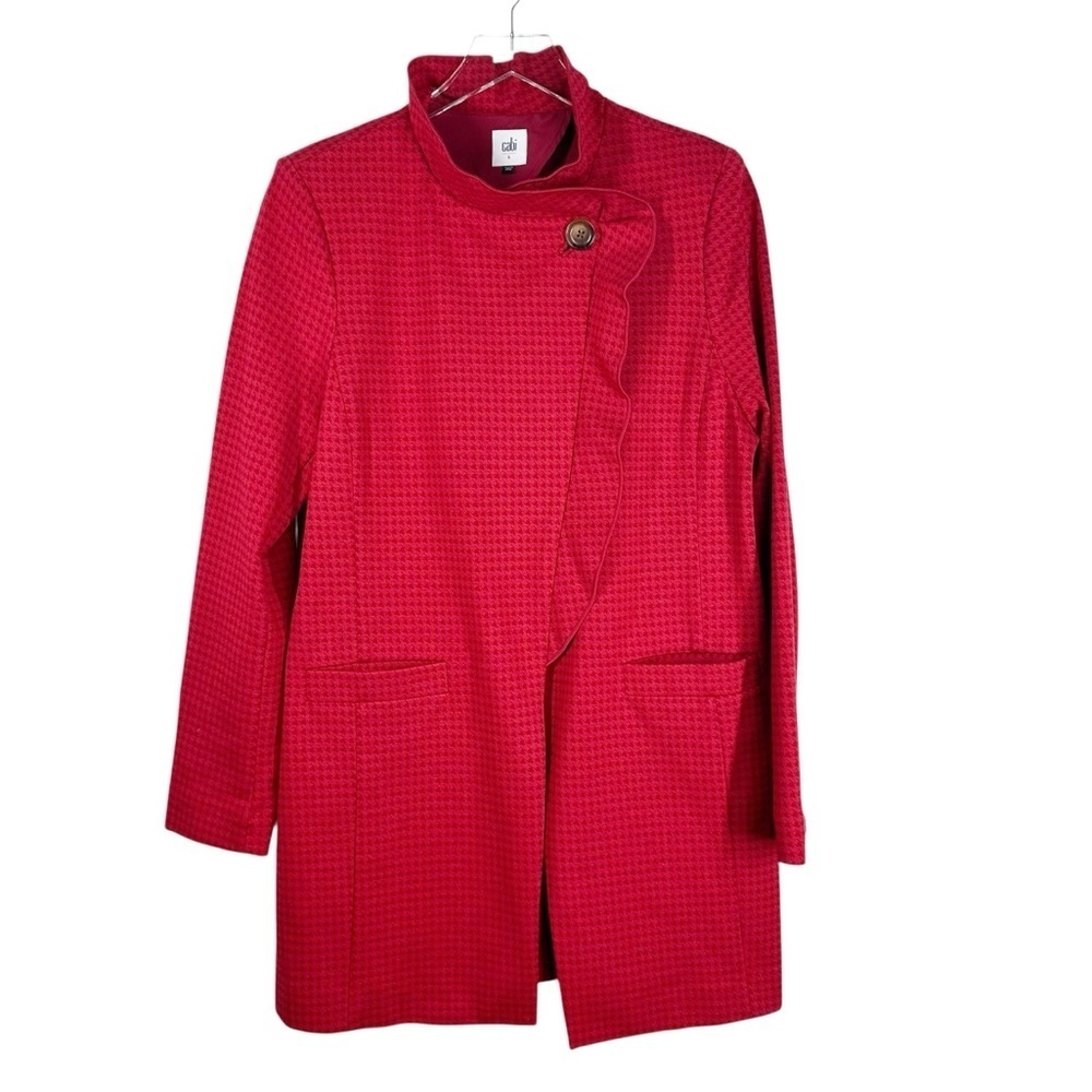 CABI #3546 Celebration Red Houndstooth Long Jacket Size Large